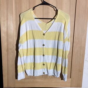 Yellow and White Striped Women's Sweater